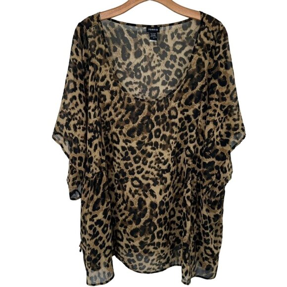 Torrid Women's semi Sheer Leopard Print Top Size 3X plus Animal Blouse - Picture 1 of 9